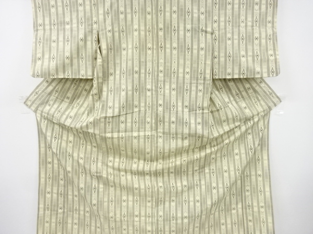 JAPANESE KIMONO / ANTIQUE HITOE KIMONO / SILK / TSUMUGI / WOVEN STRIPE